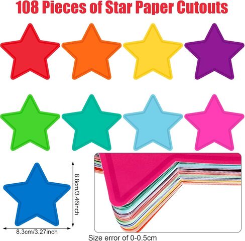 Geyee 108 Pcs Star Cutouts Watercolor Paper Star Cut Outs Assorted Color Star Die Cuts with Glue Points for Kids Teacher Student DIY Craft Projects Back to School Bulletin Board Decorations in Saudi Arabia
