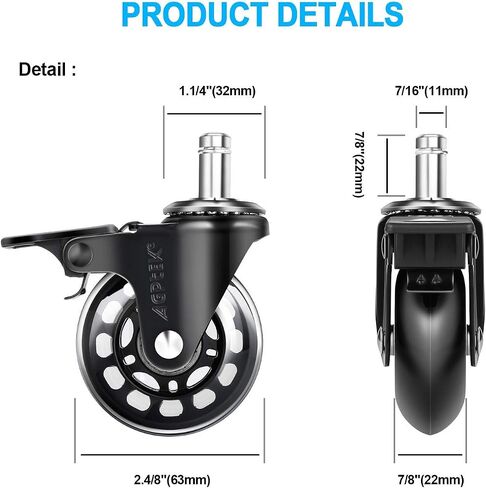 AGPTEK Office Chair Caster Wheels 2" Office Chair Ball Caster Wheels Heavy Duty Replacement Casters for Hardwood Floor Carpet Mats 7/16" x 7/8" (11 x 22 millimeters) Set of 5 in Saudi Arabia