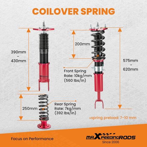 MaxPeedingRods Coilovers لنيسان 350Z RWD 2003-2008 (Z33) ، لإنفينيتي G35 RWD 2003-2007 (V35) ، طقم التعليق القابل للتعديل قابلة للتعديل ، طقم التخميد المسبق. in Kuwait