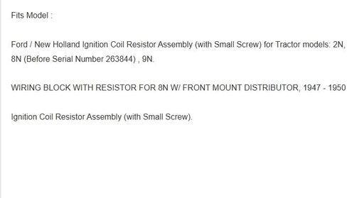 Replacement for Ford New Ignition Coil Resistor Assembly FITS 2N 8N 9N Tractor “A8NN12250A" OEM in Saudi Arabia