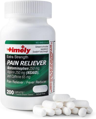 Timely Extra Strength Headache Relief - Acetaminophen with Aspirin & Caffeine (300 Caplets) - Headache, Migraine & Back and Body Pain & Muscle Aches - Compares to Excedrin Extra Strength - Made In USA in Kuwait