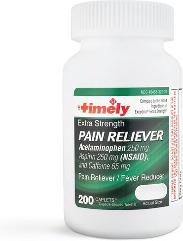 Timely Extra Strength Headache Relief - Acetaminophen with Aspirin & Caffeine (300 Caplets) - Headache, Migraine & Back and Body Pain & Muscle Aches - Compares to Excedrin Extra Strength - Made In USA in Kuwait