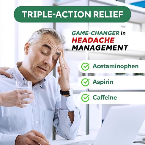 Timely Extra Strength Headache Relief - Acetaminophen with Aspirin & Caffeine (300 Caplets) - Headache, Migraine & Back and Body Pain & Muscle Aches - Compares to Excedrin Extra Strength - Made In USA in Kuwait