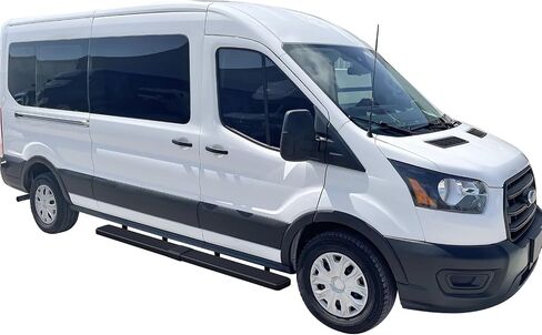 APS تشغيل لوحات 6 بوصات غير لامع أسود متوافق مع Ford Transit 2015-2025 الحجم الكامل فان 3 أبواب (استبعاد 2022-2025 E-transit) الفولاذ المقاوم للصدأ (قضبان NERF الخطوات الجانبية الجانبية) أشرطة جانبية) in Saudi Arabia