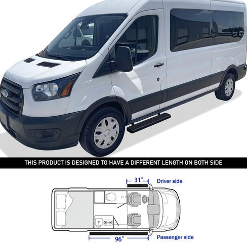 APS تشغيل لوحات 6 بوصات غير لامع أسود متوافق مع Ford Transit 2015-2025 الحجم الكامل فان 3 أبواب (استبعاد 2022-2025 E-transit) الفولاذ المقاوم للصدأ (قضبان NERF الخطوات الجانبية الجانبية) أشرطة جانبية) in Saudi Arabia