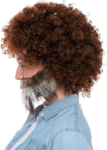 Spooktacular Creations Halloween Brown Afro Wig with Beard 70s/80s Disco Hippie Costume, for Unisex Funky Curl Hair, Curly Afro Wig Outfits Halloween Costume Art Teacher Cosplay Party Accessories in Saudi Arabia
