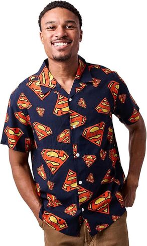 Superman S-Shield All-Over Print Men's Collared Button-Up Short Sleeve Shirt in Saudi Arabia