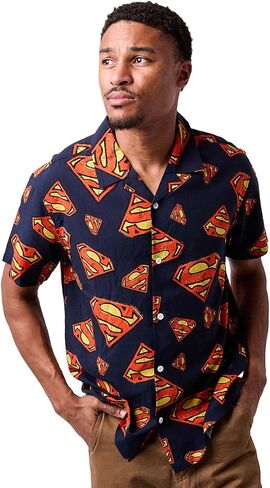 Superman S-Shield All-Over Print Men's Collared Button-Up Short Sleeve Shirt in Saudi Arabia