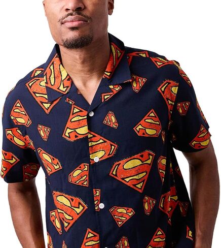 Superman S-Shield All-Over Print Men's Collared Button-Up Short Sleeve Shirt in Saudi Arabia