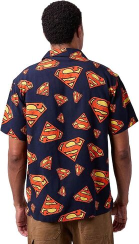 Superman S-Shield All-Over Print Men's Collared Button-Up Short Sleeve Shirt in Saudi Arabia