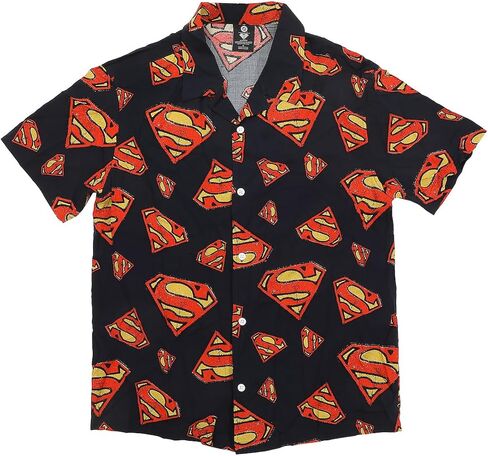 Superman S-Shield All-Over Print Men's Collared Button-Up Short Sleeve Shirt in Saudi Arabia