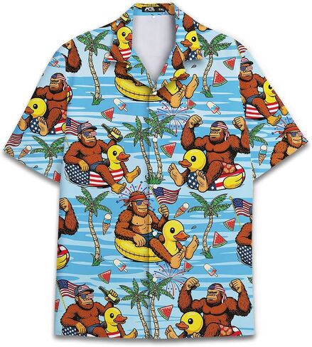 Funny Independence Day Pattern Hawaiian Shirts for Men 4th of July Mens Hawaiian Shirts Short Sleeve Button Down Shirt in Saudi Arabia