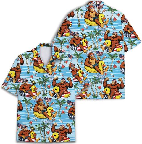 Funny Independence Day Pattern Hawaiian Shirts for Men 4th of July Mens Hawaiian Shirts Short Sleeve Button Down Shirt in Saudi Arabia