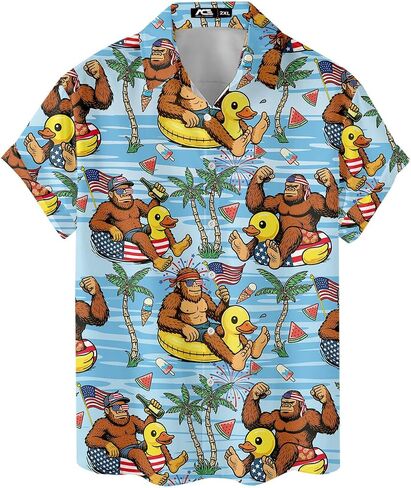 Funny Independence Day Pattern Hawaiian Shirts for Men 4th of July Mens Hawaiian Shirts Short Sleeve Button Down Shirt in Saudi Arabia