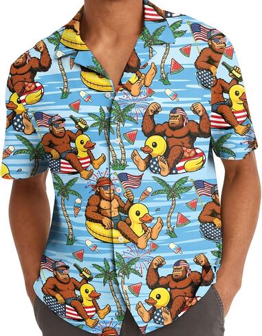 Funny Independence Day Pattern Hawaiian Shirts for Men 4th of July Mens Hawaiian Shirts Short Sleeve Button Down Shirt in Saudi Arabia