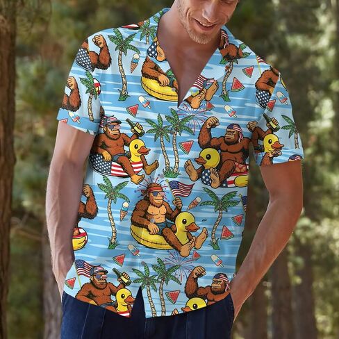 Funny Independence Day Pattern Hawaiian Shirts for Men 4th of July Mens Hawaiian Shirts Short Sleeve Button Down Shirt in Saudi Arabia