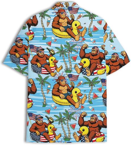 Funny Independence Day Pattern Hawaiian Shirts for Men 4th of July Mens Hawaiian Shirts Short Sleeve Button Down Shirt in Saudi Arabia