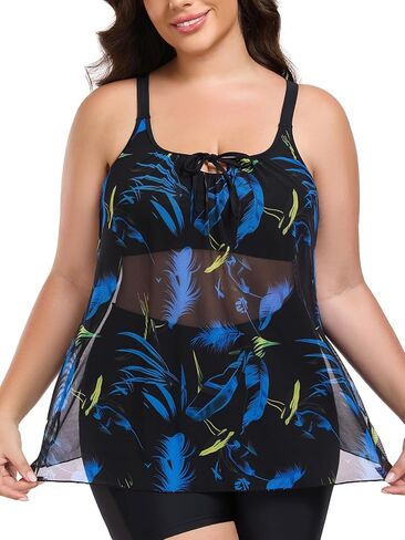 Ocean Blues Women's Mesh Tankini Top Blouson Tankini بدلة السباحة من الأعلى in Kuwait