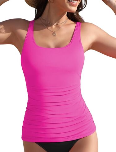 Women's Tankini Top Swimwear Top Only Tummy Control Bathing Suit Top Modest Swim Tank Tops with Built in Bra No Bottom Sporty Full Coverage Swimsuits Hotpink in Saudi Arabia