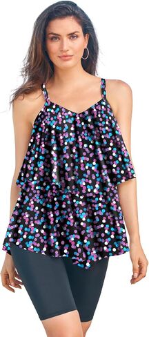 Swimsuits For All Swim 365 Women's Plus Size Mesh Double-Tier Tankini Top in Saudi Arabia