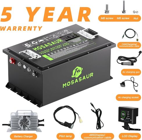 36V 105Ah Golf Cart Lithium Battery, Built-in Smart 200A BMS with Touch Monitor and 20-Amp Charger, APP Supported, MAX 7680W, 4000+ Cycles Charging, Designed for Golf Carts in Saudi Arabia