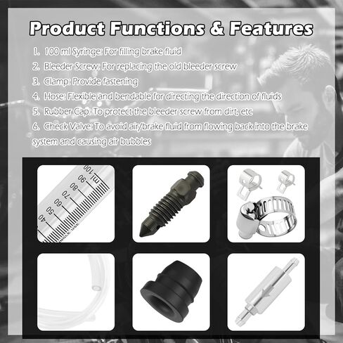 Motorcycle Brake Bleeder Kit,Practical Brake Bleeding Tool with Brakes Bleeder Hose/100ml Syringe/Brakes Bleeders One Way Valve,Essential Hydraulic Disc Clutch Bleeders Kit in Saudi Arabia
