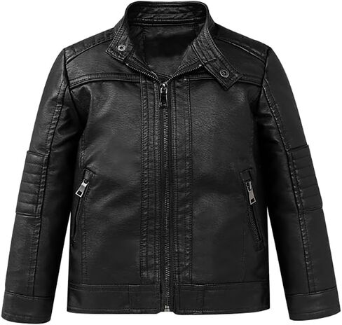 XFGLCK TODDLER KIDS BOYS JUNDSETS FAUX LEATHER SORPLED CORATS FREAT WINTER Outwear 1-6y in Kuwait