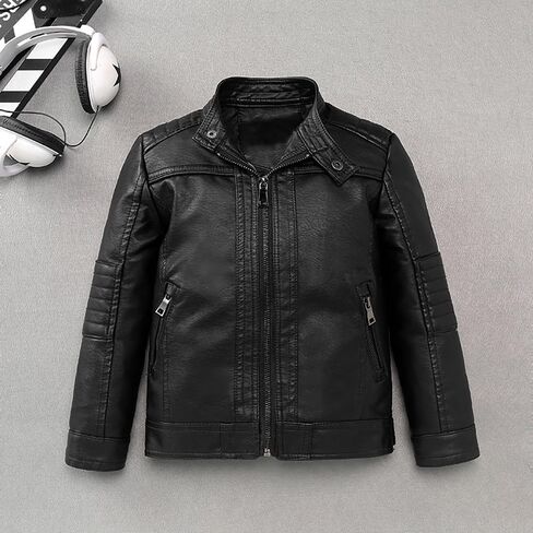 XFGLCK TODDLER KIDS BOYS JUNDSETS FAUX LEATHER SORPLED CORATS FREAT WINTER Outwear 1-6y in Kuwait