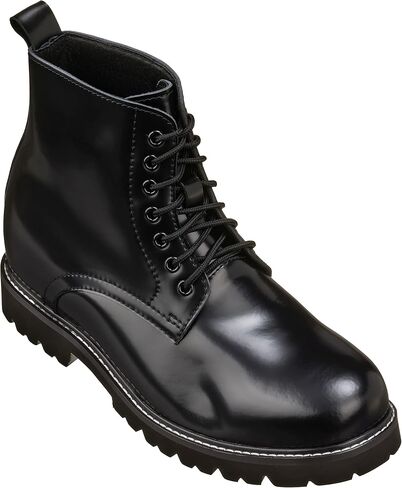 CALTO Men's Invisible Height Increasing Elevator Shoes - Black Leather Round-Toe Lace-up Work Boots - 3.3 Inches Taller - K8710 - Size 9.5 D(M) US in Saudi Arabia