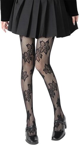Mrotrida Women's Fishned Fishnet Corts Y2K Gothic Flower Lace See من خلال تخزين الجوارب الداخلية in Saudi Arabia