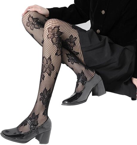 Mrotrida Women's Fishned Fishnet Corts Y2K Gothic Flower Lace See من خلال تخزين الجوارب الداخلية in Saudi Arabia