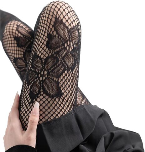 Mrotrida Women's Fishned Fishnet Corts Y2K Gothic Flower Lace See من خلال تخزين الجوارب الداخلية in Saudi Arabia