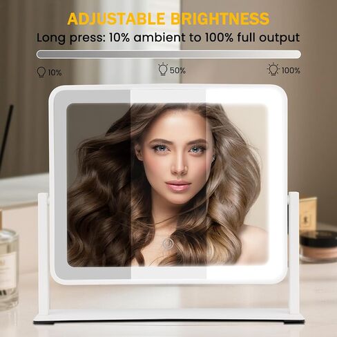 مرآة الغرور مع الأضواء ، 14 "× 12" مرآة مكياج LED ، مرآة محترفة عالية الدقة ، لمسة ذكية مع إضاءة 3 ألوان ، قابلة للتدوير ، 360 درجة ، إضاءة لمكتب المكياج ، غرفة نوم (أبيض) in Saudi Arabia
