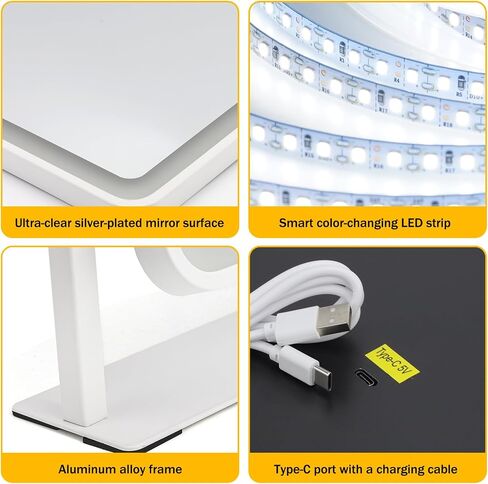 مرآة الغرور مع الأضواء ، 14 "× 12" مرآة مكياج LED ، مرآة محترفة عالية الدقة ، لمسة ذكية مع إضاءة 3 ألوان ، قابلة للتدوير ، 360 درجة ، إضاءة لمكتب المكياج ، غرفة نوم (أبيض) in Saudi Arabia