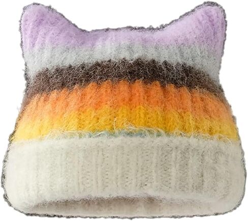Women Girls Cute Cat Ears Beanie Hat Winter Warm Knit Hat Retro Y2K Skull Caps Soft Slouchy Crochet Hats Ski Cap in Saudi Arabia