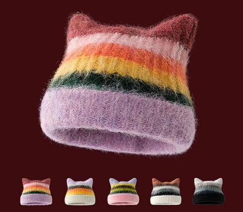 Women Girls Cute Cat Ears Beanie Hat Winter Warm Knit Hat Retro Y2K Skull Caps Soft Slouchy Crochet Hats Ski Cap in Saudi Arabia