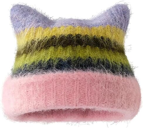 Women Girls Cute Cat Ears Beanie Hat Winter Warm Knit Hat Retro Y2K Skull Caps Soft Slouchy Crochet Hats Ski Cap in Saudi Arabia