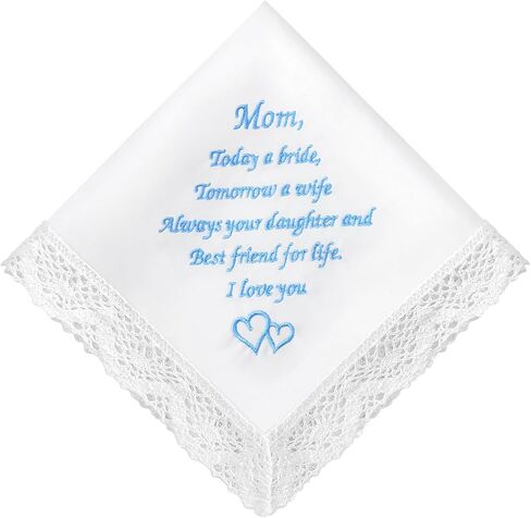 HOULIFE Wedding Handkerchiefs for Bride, Something Blue Wedding Brides Gift Embroidered Handkerchief with Lace Edges in Kuwait