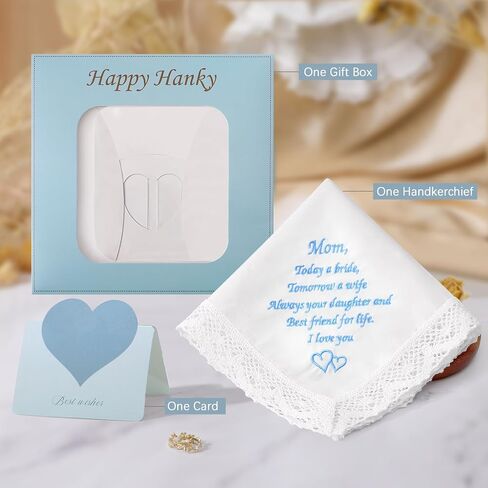 HOULIFE Wedding Handkerchiefs for Bride, Something Blue Wedding Brides Gift Embroidered Handkerchief with Lace Edges in Kuwait
