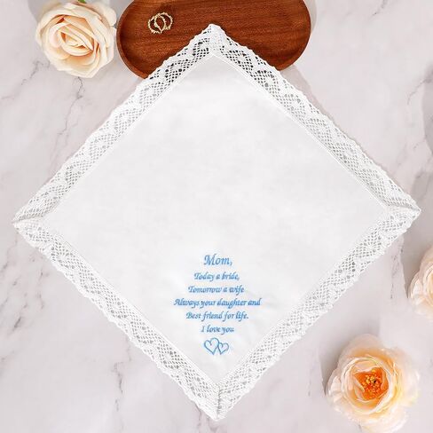 HOULIFE Wedding Handkerchiefs for Bride, Something Blue Wedding Brides Gift Embroidered Handkerchief with Lace Edges in Kuwait