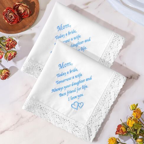 HOULIFE Wedding Handkerchiefs for Bride, Something Blue Wedding Brides Gift Embroidered Handkerchief with Lace Edges in Kuwait
