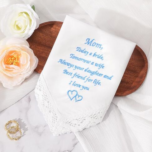 HOULIFE Wedding Handkerchiefs for Bride, Something Blue Wedding Brides Gift Embroidered Handkerchief with Lace Edges in Kuwait