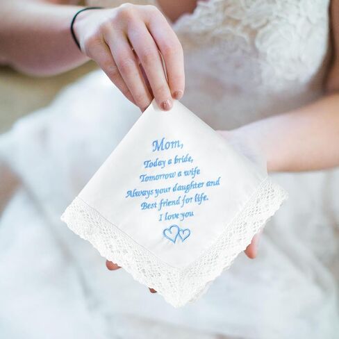 HOULIFE Wedding Handkerchiefs for Bride, Something Blue Wedding Brides Gift Embroidered Handkerchief with Lace Edges in Kuwait
