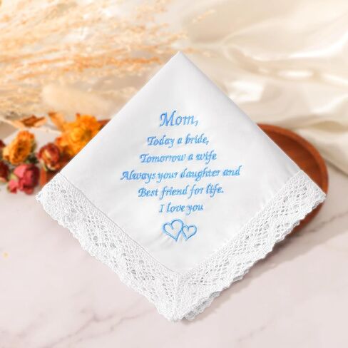 HOULIFE Wedding Handkerchiefs for Bride, Something Blue Wedding Brides Gift Embroidered Handkerchief with Lace Edges in Kuwait