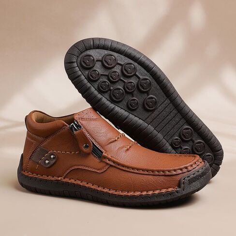 WOWSTICK Men's Slip on Hand-Stitched Leather Loafers, Lightweight Comfort Casual Ankle Chukka Walking Shoes in Saudi Arabia