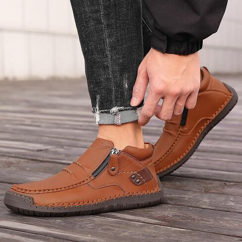WOWSTICK Men's Slip on Hand-Stitched Leather Loafers, Lightweight Comfort Casual Ankle Chukka Walking Shoes in Saudi Arabia