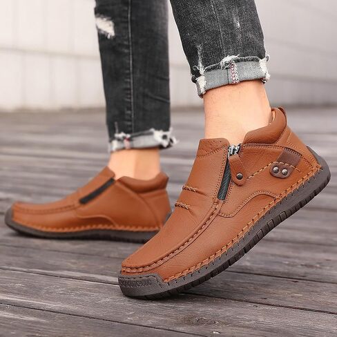 WOWSTICK Men's Slip on Hand-Stitched Leather Loafers, Lightweight Comfort Casual Ankle Chukka Walking Shoes in Saudi Arabia