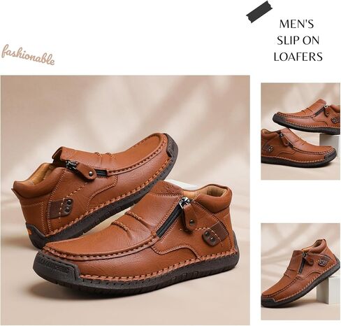WOWSTICK Men's Slip on Hand-Stitched Leather Loafers, Lightweight Comfort Casual Ankle Chukka Walking Shoes in Saudi Arabia