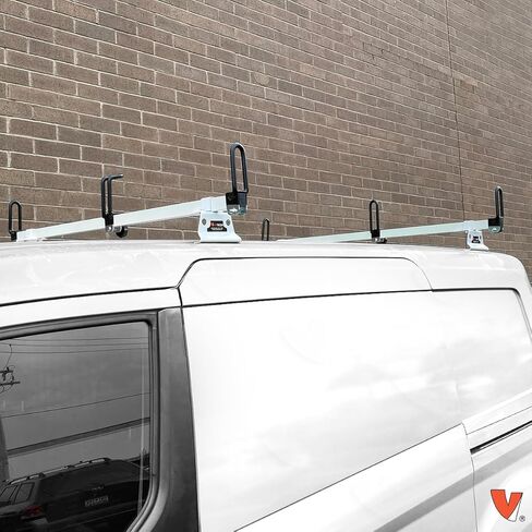 Vantech GFY Heavy Duty 2 Bar Ladder roof Rack, Compatible with Transit Connect 2014 - On Van (White) in Kuwait