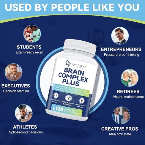 مكملات الدماغ للذاكرة والتركيز | Nootropic مع Bacopa Monnieri ، Lion's Mane ، Alpha GPC ، Ginkgo Biloba | الوضوح العقلي والدعم المعرفي | فيتامين B6 و B12 Neuro Health - Non -GMO ، 120 CAPS in Kuwait
